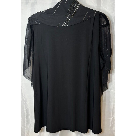 Corvia Top Women’s 1X BLK Sleeveless Metallic Flowy Cape Keyhole Party Blouse - Picture 8 of 13